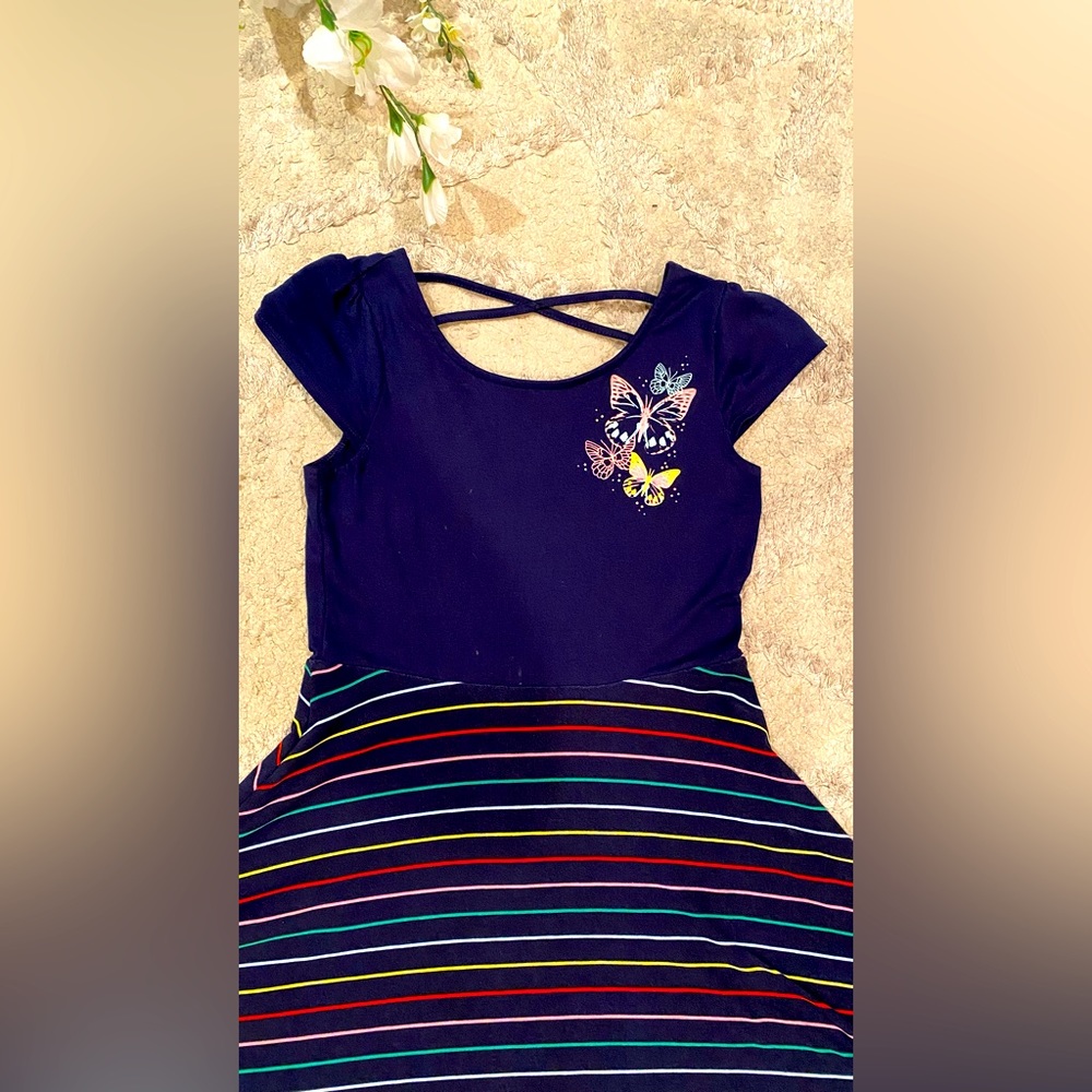 Girls dress - navy blue dress with stripes